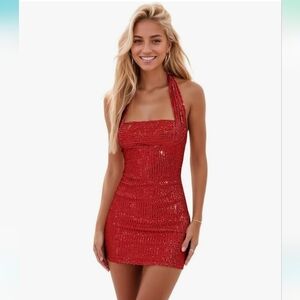 Red Sequin Sparkly Cocktail Dress; dance dress; special occasion dress; size 0